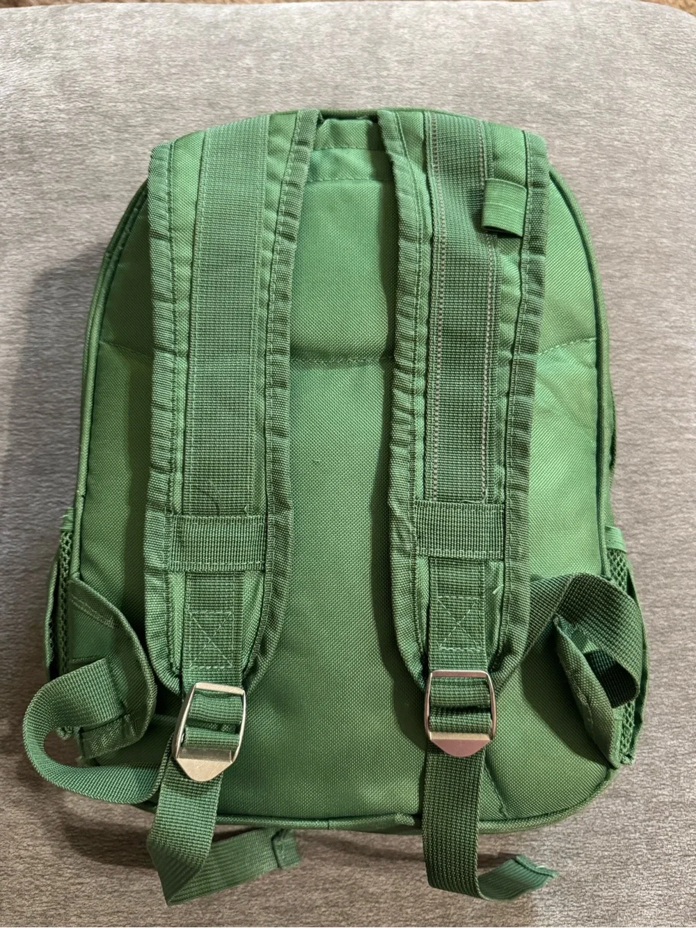 Pottery Barn Kids Green and Navy Striped Backpack with matching lunch box.